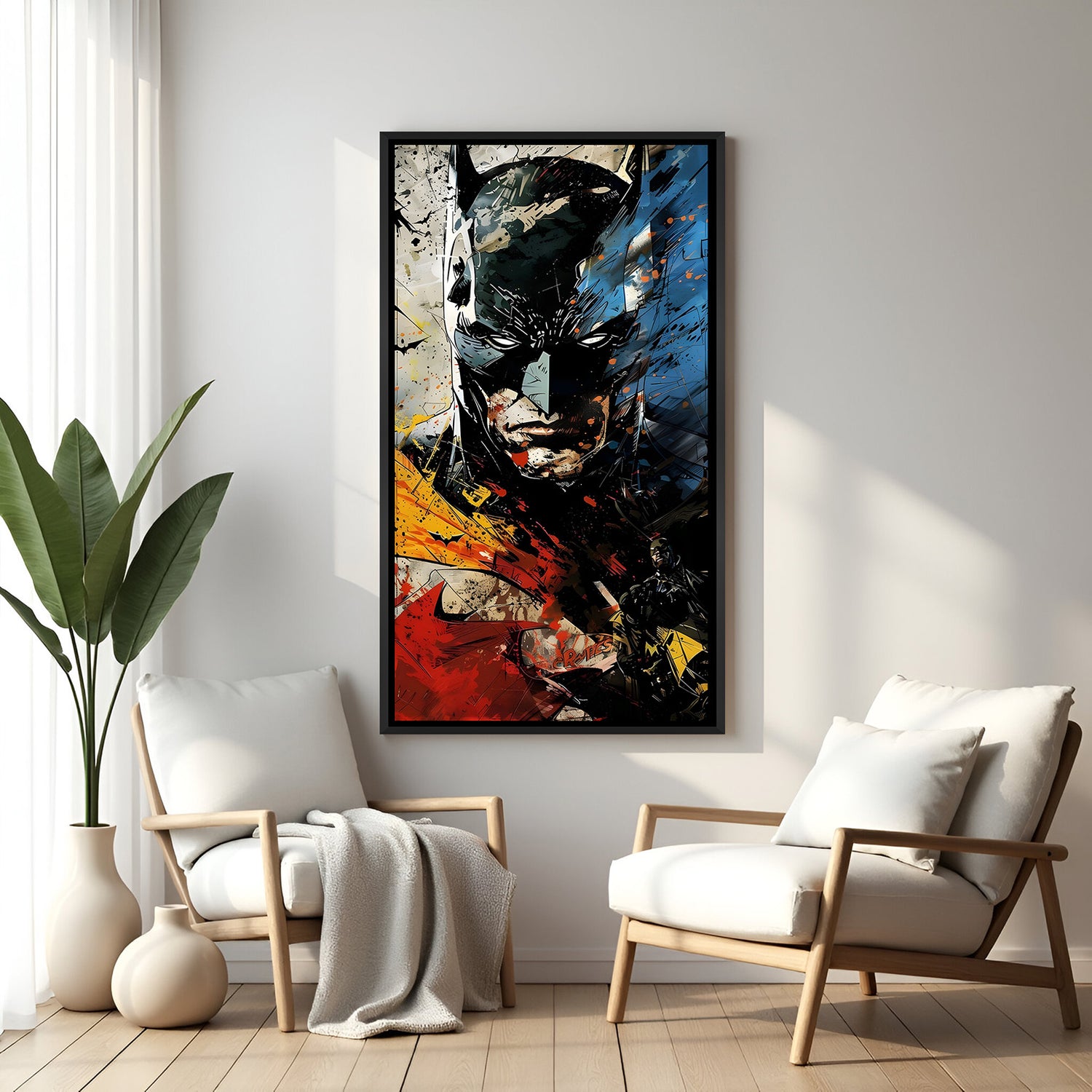 Batman Color Blast superhero canvas artwork in premium black floater frame