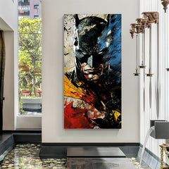 Batman Color Blast canvas painting with vibrant superhero artwork in canvas wrapped frame