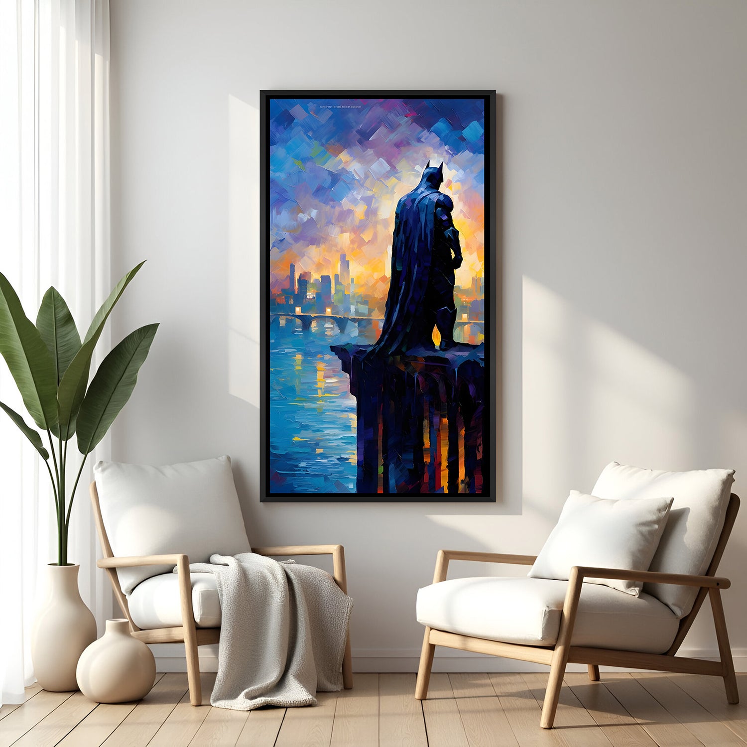 Batman Gotham Edge superhero canvas artwork in premium black floater frame