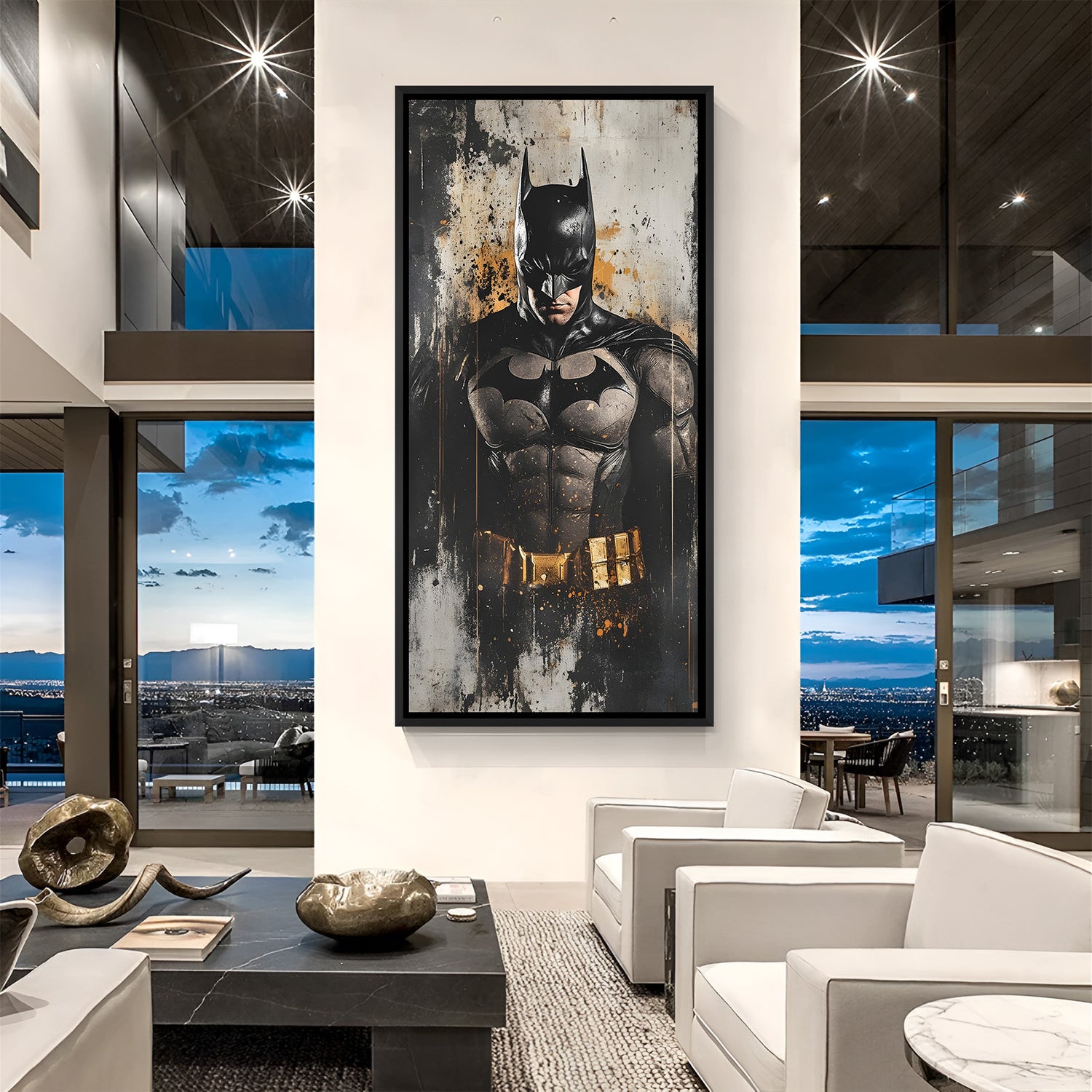 Batman Grunge Cinematic superhero canvas artwork in premium black floater frame