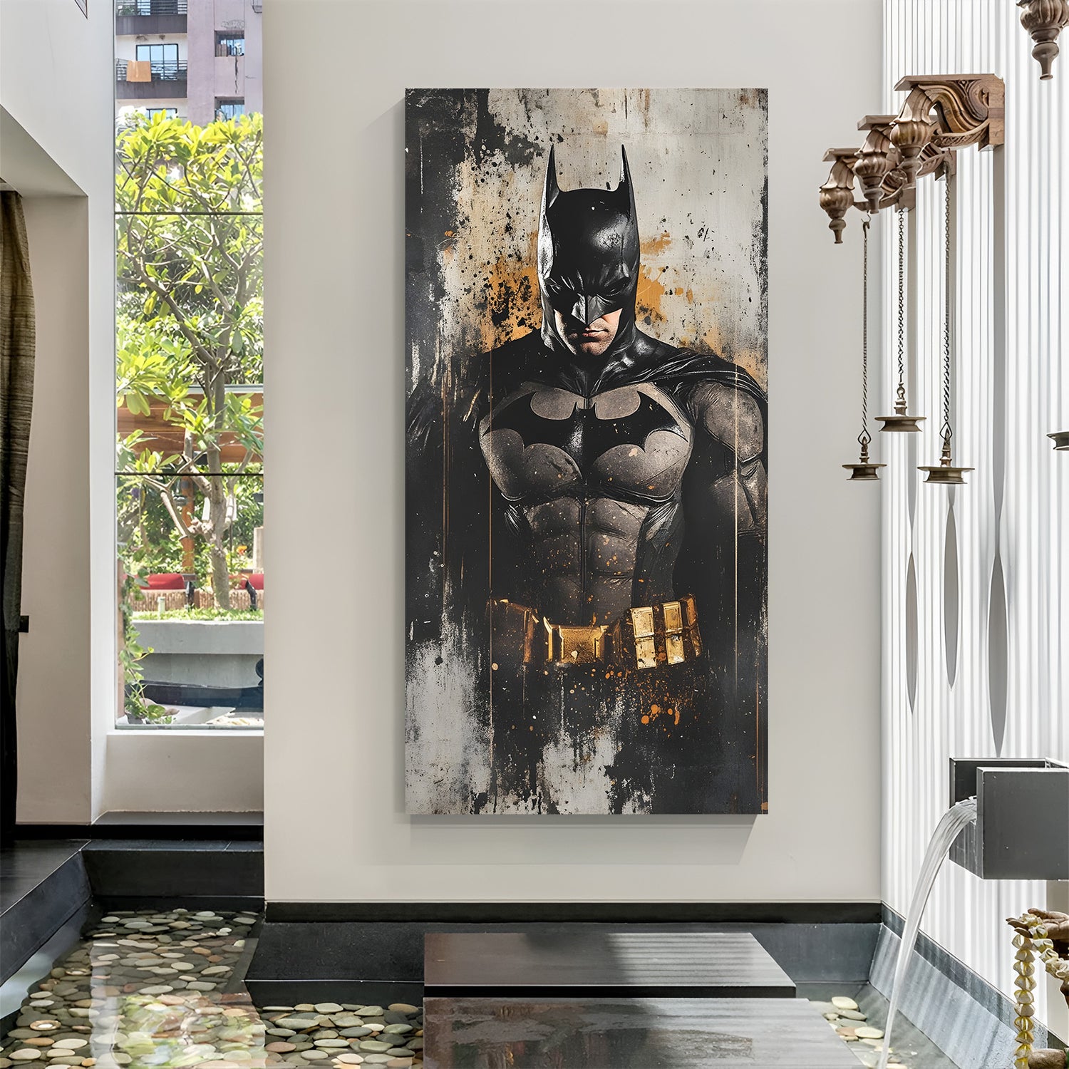 Batman Grunge Cinematic canvas painting with dark superhero artwork in canvas wrapped frame