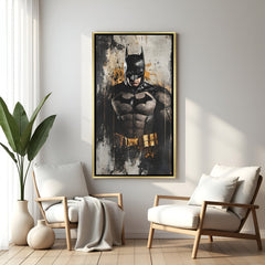 Batman wall art in luxury golden floater frame with grunge cinematic superhero design