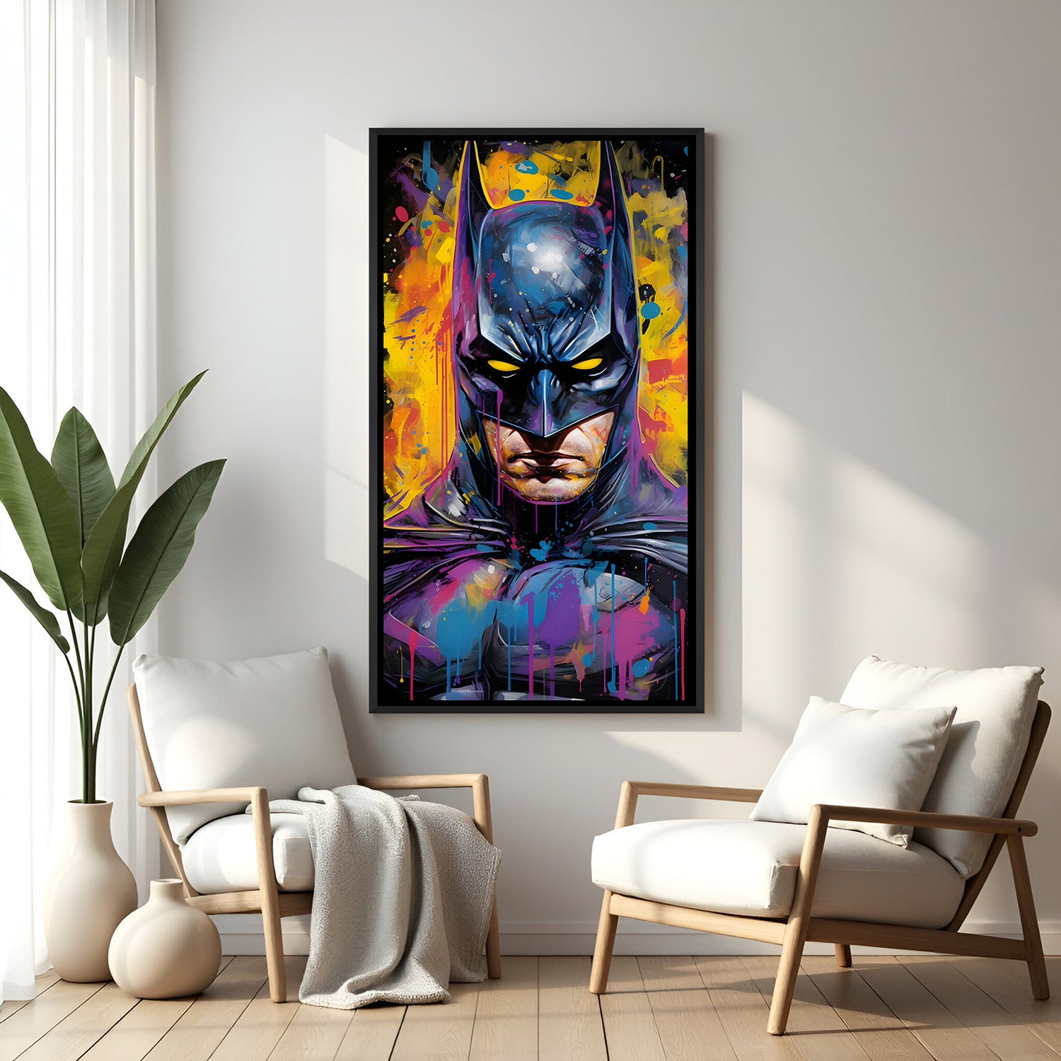 Batman Intense Close-Up superhero canvas artwork in premium black floater frame
