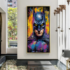 Batman wall art in luxury golden floater frame with intense close-up superhero design