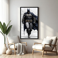 Batman Minimal White superhero canvas artwork in premium black floater frame