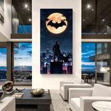 Batman Moon Guardian canvas painting with moonlit superhero artwork in canvas wrapped frame