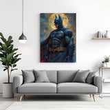 Batman standing silhouette canvas wall art with full moon background in wrapped frame cinematic style