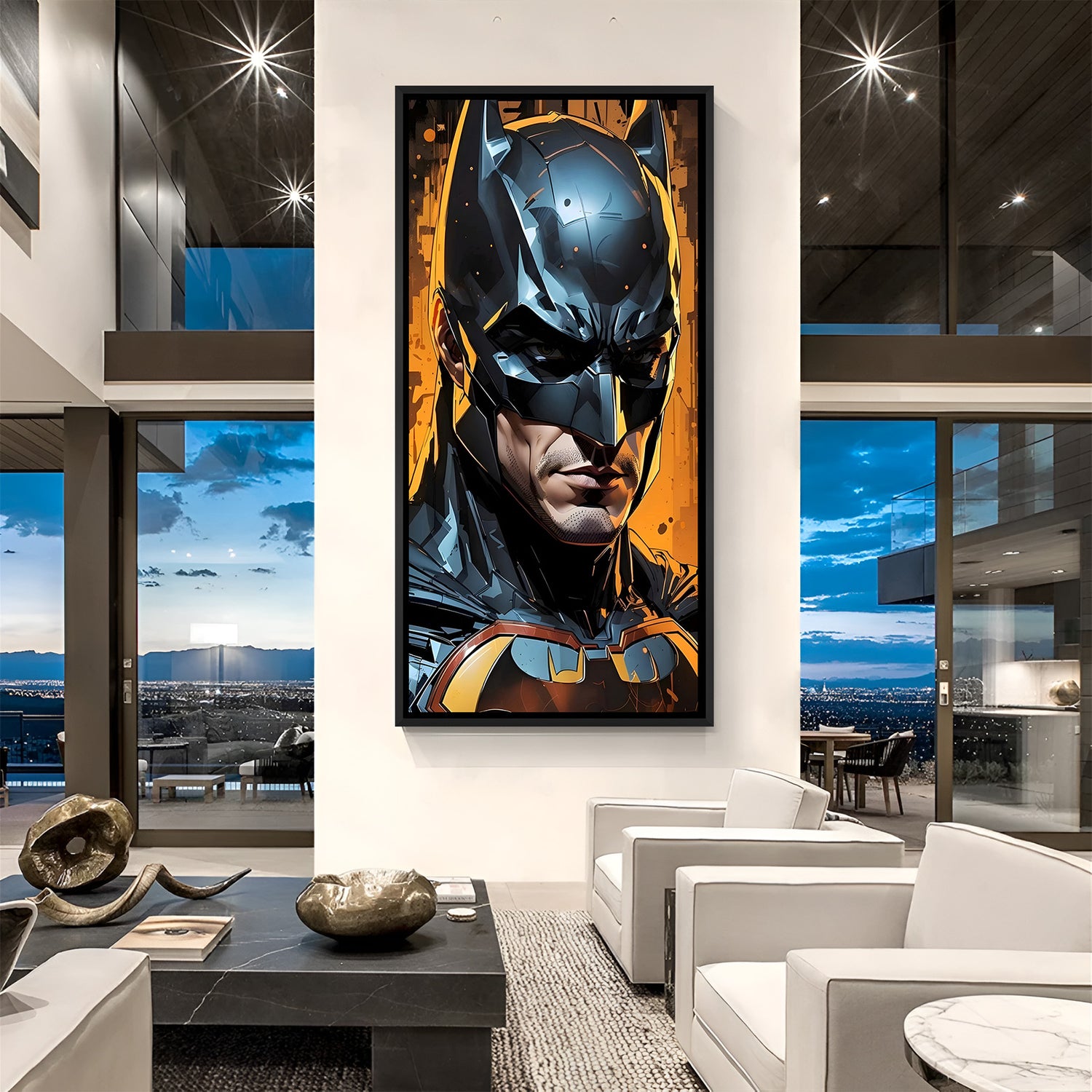 Batman Neon Contrast superhero canvas artwork in premium black floater frame