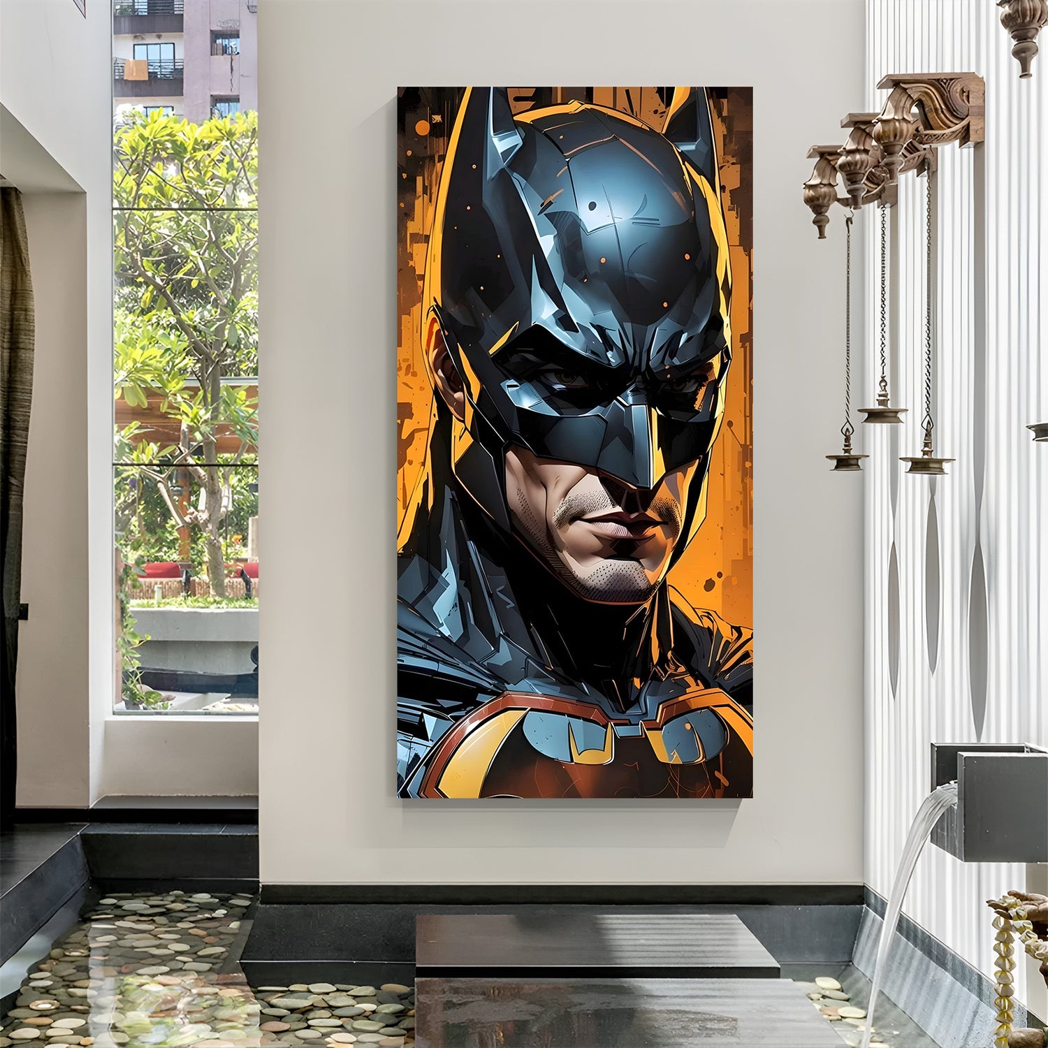 Batman Neon Contrast canvas painting with glowing superhero artwork in canvas wrapped frame