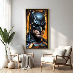Batman wall art in luxury golden floater frame with glowing contrast superhero design