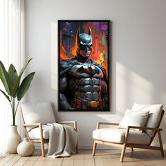 Batman Power Close-Up superhero canvas artwork in premium black floater frame