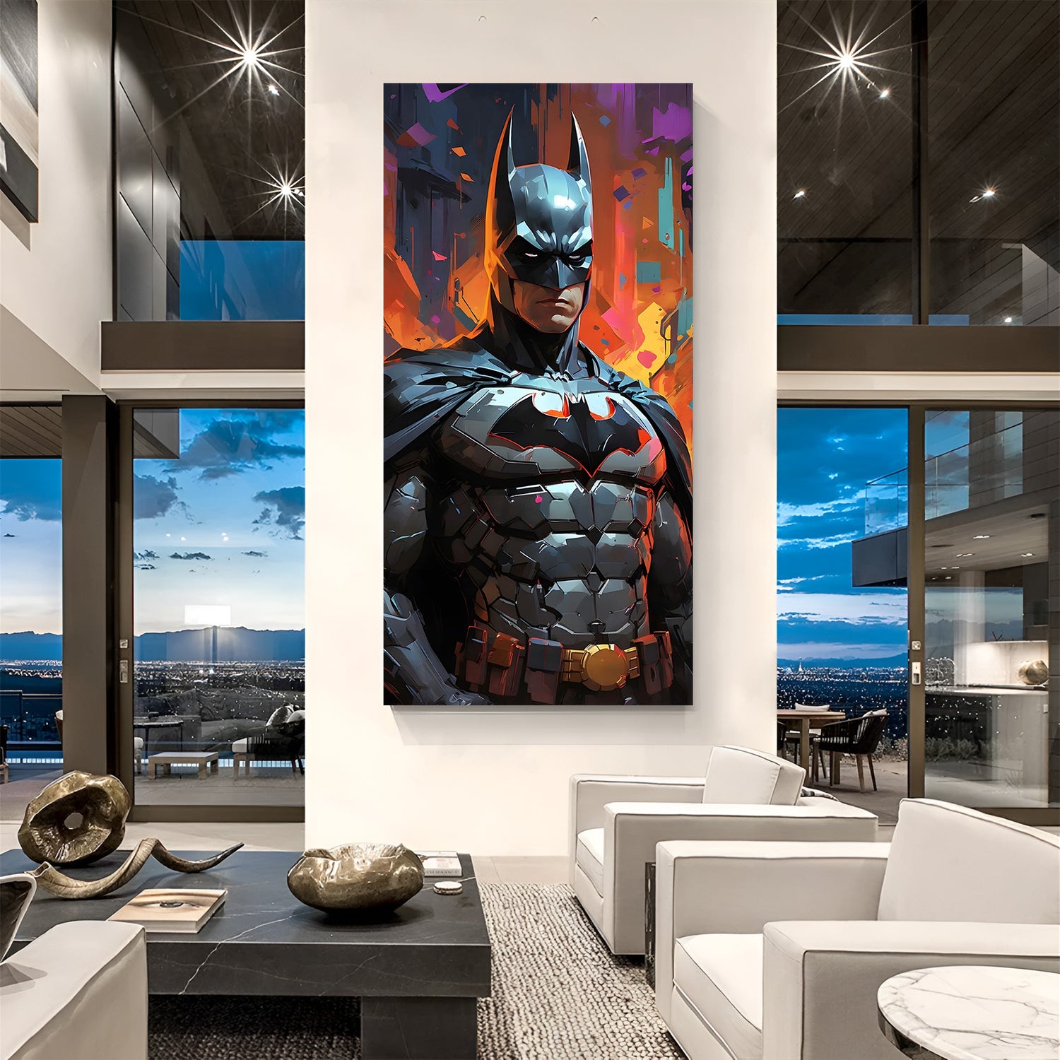 Batman Power Close-Up canvas painting with dark superhero artwork in canvas wrapped frame