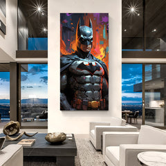 Batman Power Close-Up canvas painting with dark superhero artwork in canvas wrapped frame