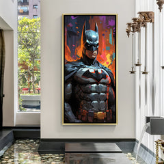 Batman wall art in luxury golden floater frame with intense superhero physique design