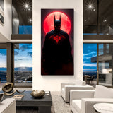 Batman Red Moon canvas painting with dark superhero artwork in canvas wrapped frame