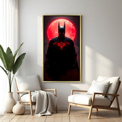Batman wall art in luxury golden floater frame with red moon superhero design