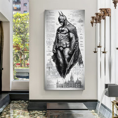 Batman Sketch Gotham canvas painting with superhero artwork in canvas wrapped frame