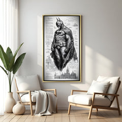 Batman wall art in luxury golden floater frame with sketch Gotham superhero design