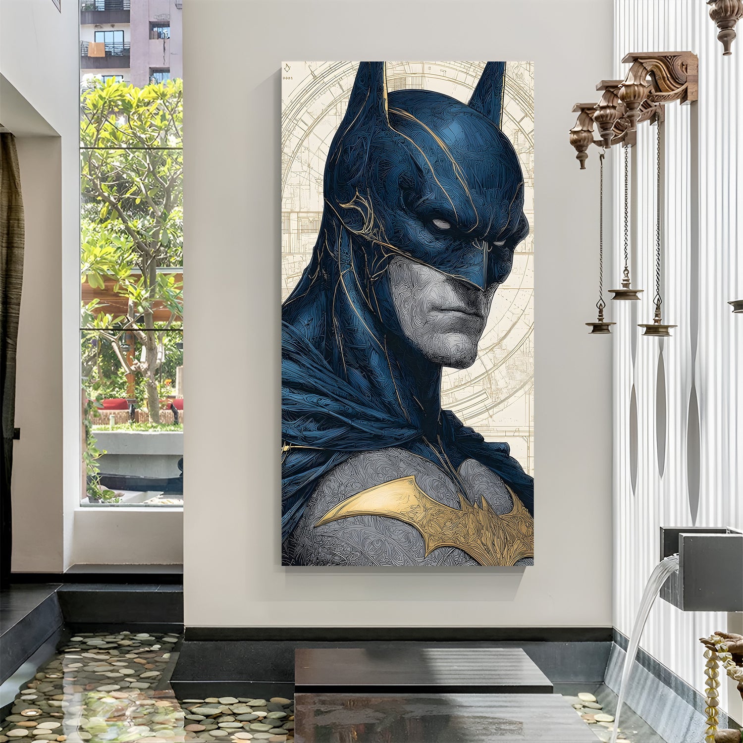 Batman Tactical Armor canvas painting with dark superhero artwork in canvas wrapped frame