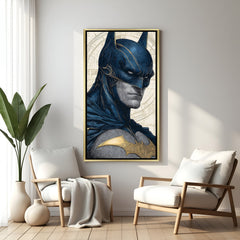 Batman wall art in luxury golden floater frame with armored superhero design