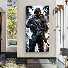 Battlefield Vanguard Soldier canvas wall art featuring armed military soldier in premium canvas wrapped frame