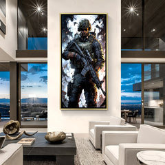 Battlefield Vanguard Soldier artwork in luxury golden floater frame featuring modern military action design