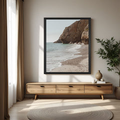 Peaceful beach landscape canvas framed in black floater, ideal for modern or minimal interiors with a nature-inspired ocean theme