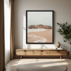 Serene beach landscape canvas framed in black floater, perfect for minimalist and coastal-inspired wall decor
