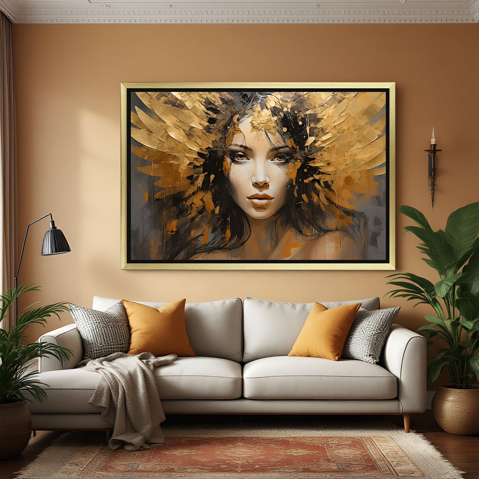 Beautiful Woman Abstract Wall Art – Golden Stroke Canvas – CIPHER