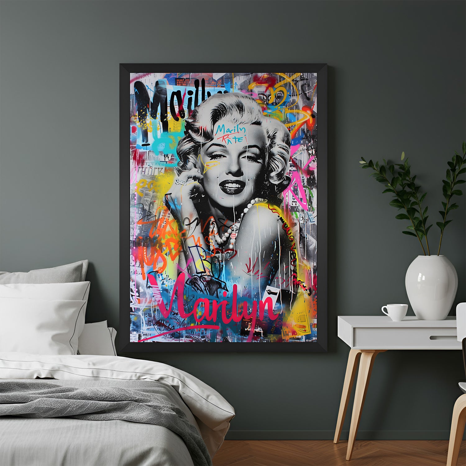 Beautiful woman altered art in modern style canvas with sleek black floater frame enhancing the depth and elegance of the artwork.