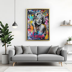 Modern altered artwork of a beautiful woman on canvas displayed in a luxurious golden floater frame perfect for premium wall decor.
