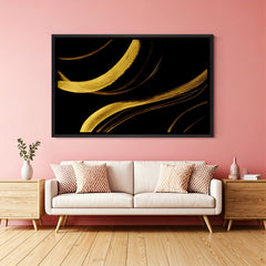 Luxury black and gold abstract painting in black frame for contemporary home decor