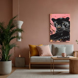 Black panther canvas wall art in painted style, bold animal artwork for powerful home and office interiors with dark, elegant tones