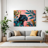 Black panther blending into jungle scenery printed on canvas, perfect for powerful and elegant modern wall decor