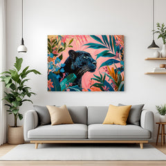 Black panther blending into jungle scenery printed on canvas, perfect for powerful and elegant modern wall decor