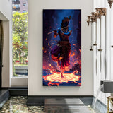 Lord Krishna playing flute standing on fiery lotus mandala canvas wall art in canvas wrapped frame