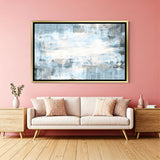 Elegant soft blue abstract wall art with golden frame for contemporary home decor