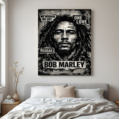 Modern art canvas featuring Bob Marley face in canvas wrapped frame with artistic styling