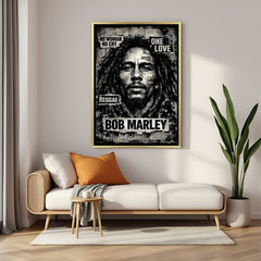 Modern Bob Marley face canvas wall art in luxury golden floater frame with artistic finish