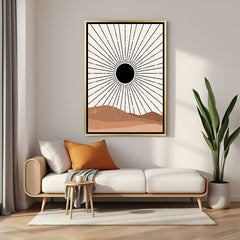 Golden frame wall art with abstract sun rays and desert tones – bohemian minimalist style