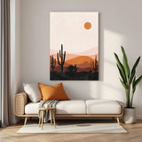 Minimalist boho desert and sun canvas wall art with soft neutral tones for calming decor