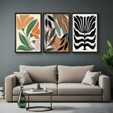 Boho wall art set of 3 with floral theme – botanical flower artwork printed on canvas for modern, earthy interiors
