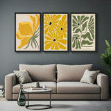 Boho floral wall art set of 3 canvas prints featuring minimal flower designs – perfect for neutral, modern, nature-inspired interiors