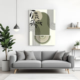 Minimal abstract boho canvas wall art with greenish stone tones and free-flowing random lines