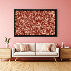 Bold red Kalamkari wall painting in elegant black floater frame for modern luxury interiors
