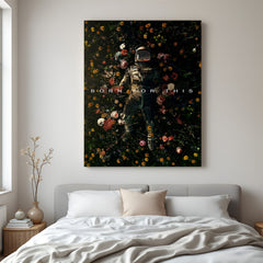 Astronaut lying peacefully on a field of colorful flowers with the text "Born for this" – perfect inspirational wall decor for dreamers.