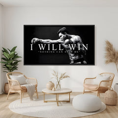 Motivational boxer wall art in black floater frame premium sports canvas decor