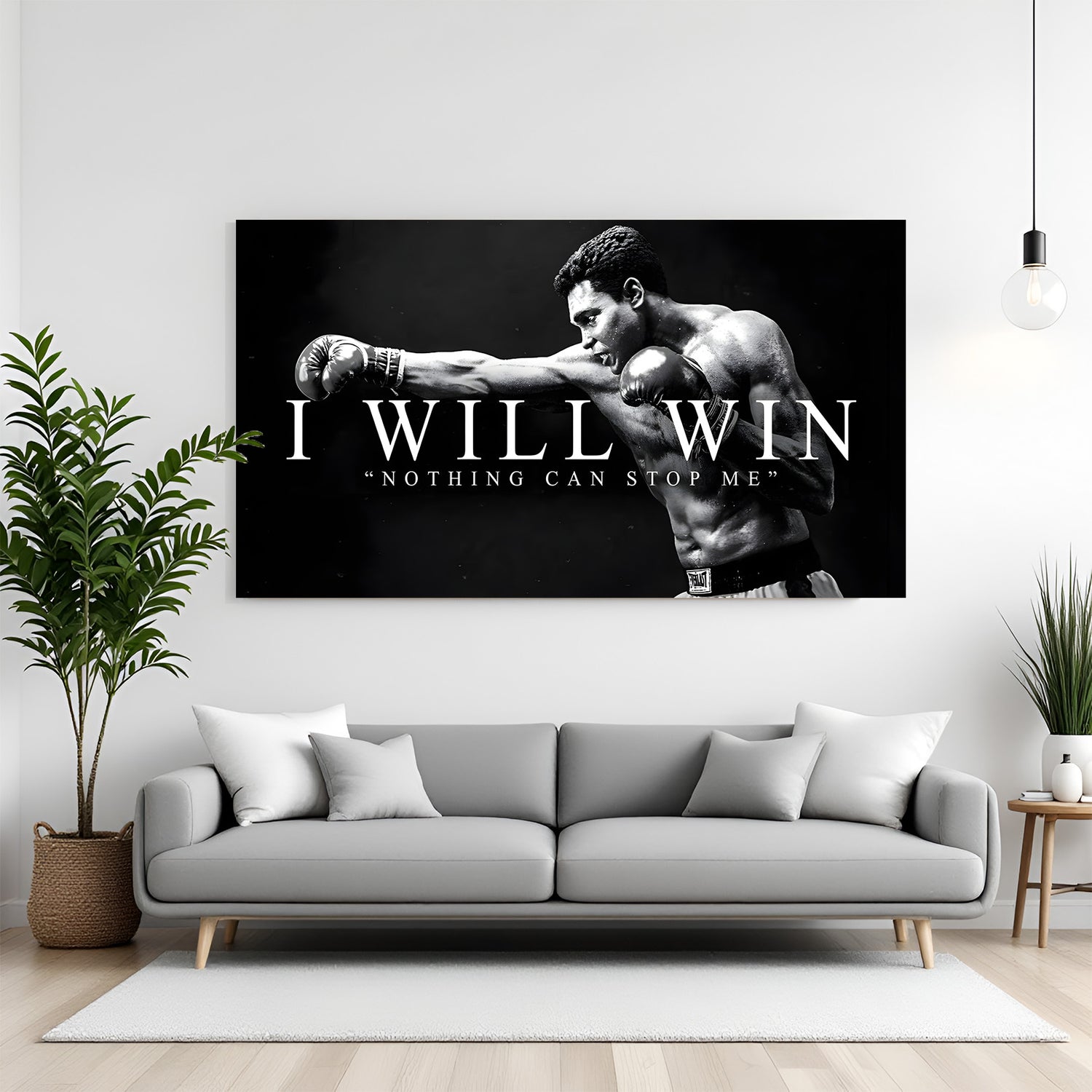 Boxer motivation canvas wall art with I will win nothing can stop me quote gym decor
