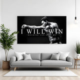Boxer motivation canvas wall art with I will win nothing can stop me quote gym decor