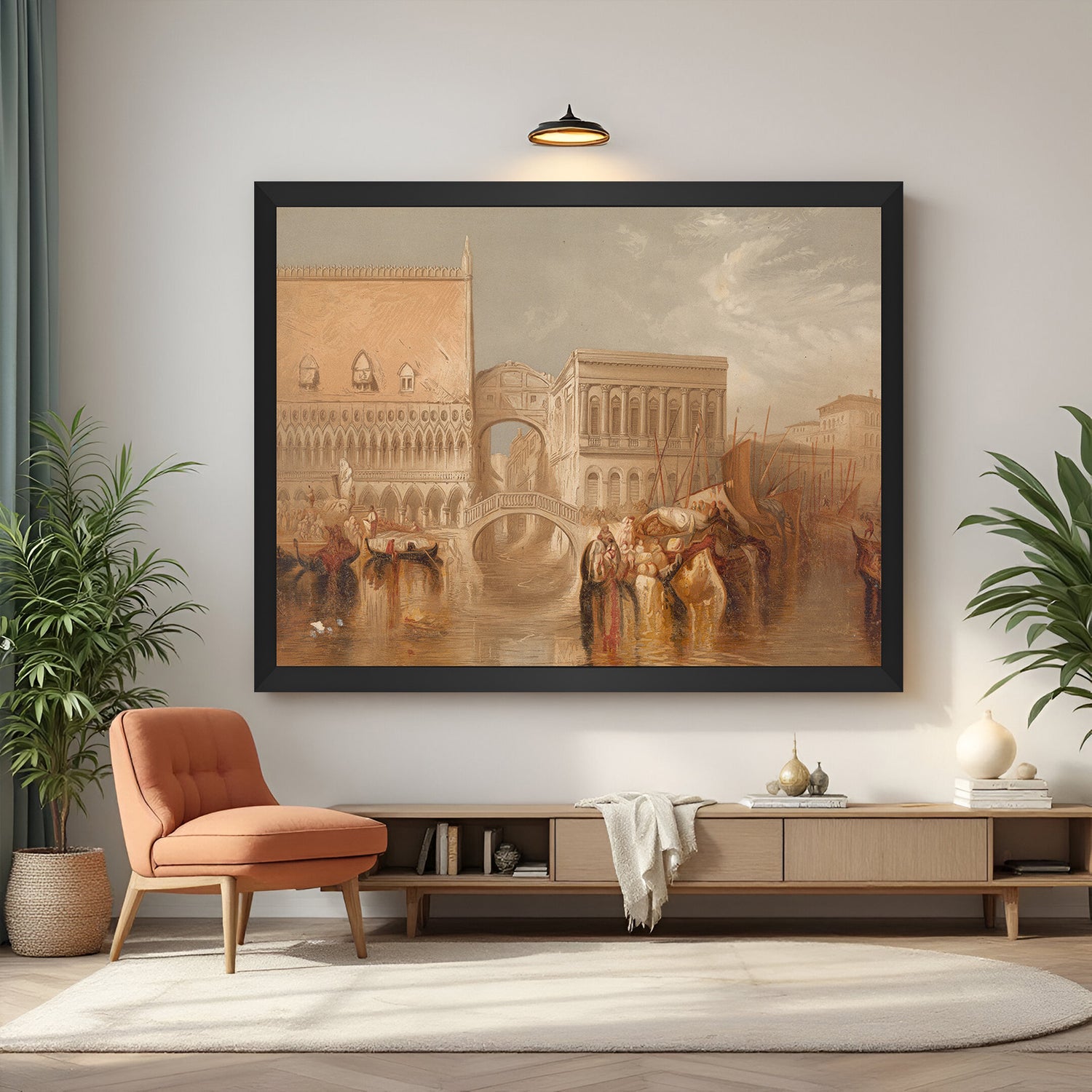 Black-framed Bridge of Sighs canvas print—Venetian architecture in antique-style wall art
